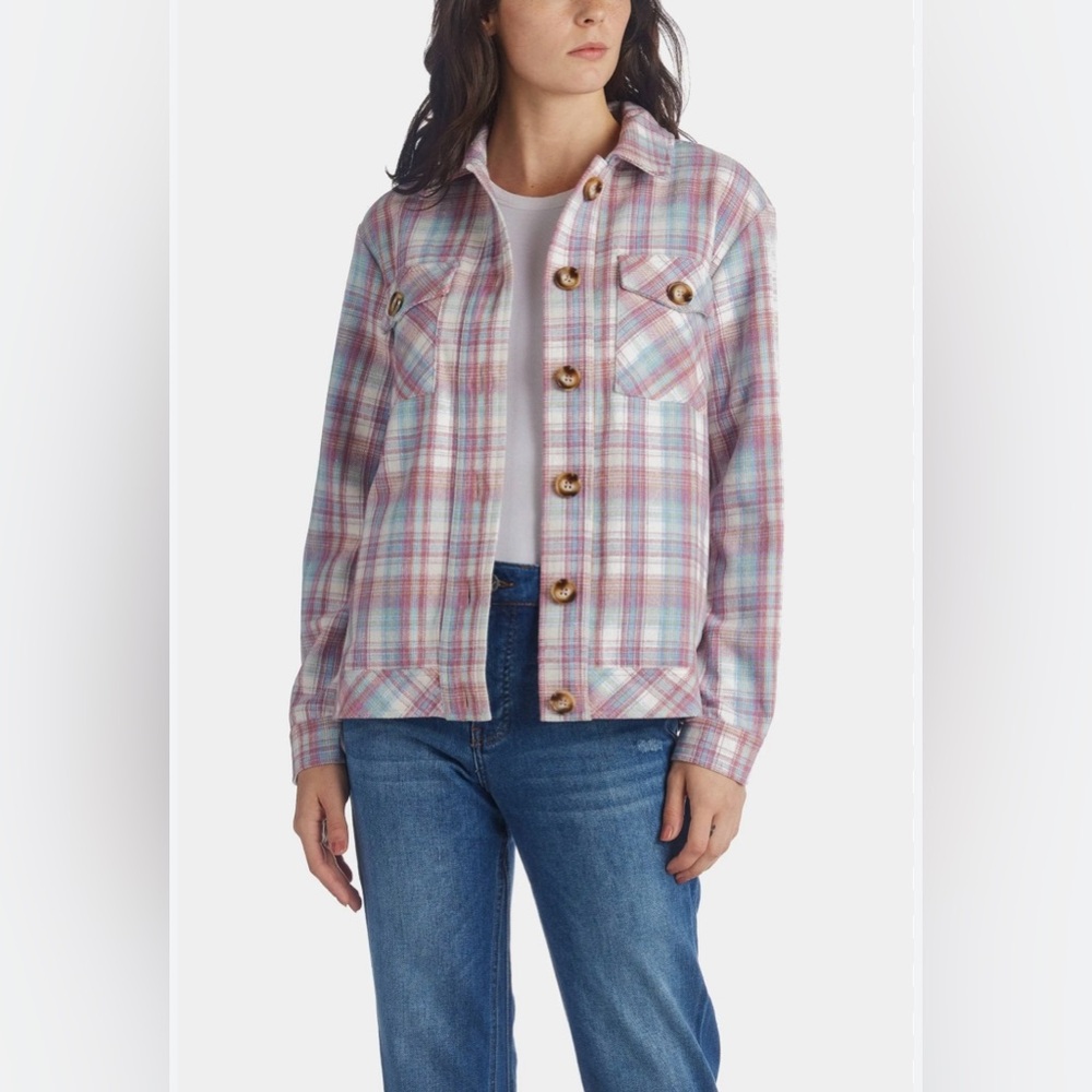 NWT KUT Shaket  Button Down Dusty Rose Blue Colors Size S Pockets